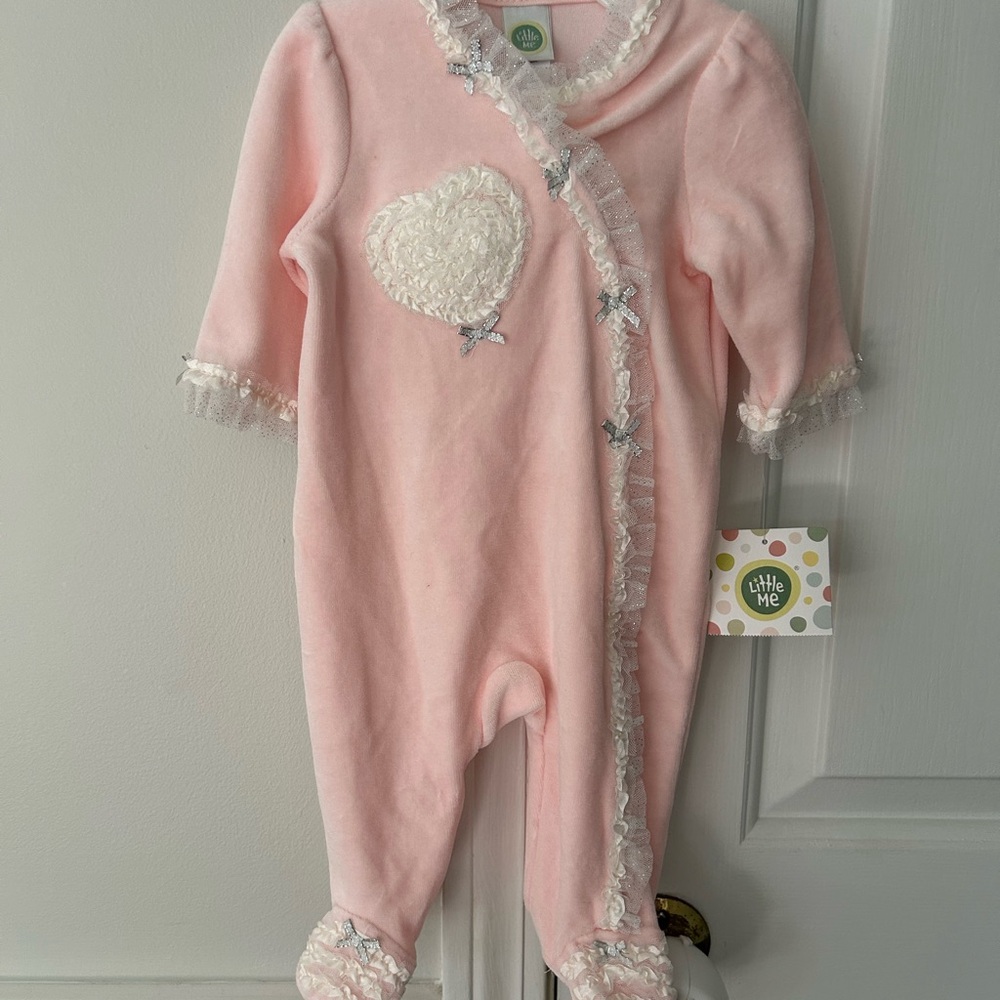 Little Me Pink and White Ruffle Heart Footie